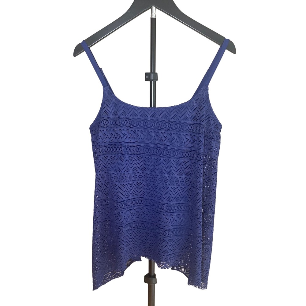 Blue Tankini Crochet Swimsuit Women's Large Boho Beach Coastal Pool
